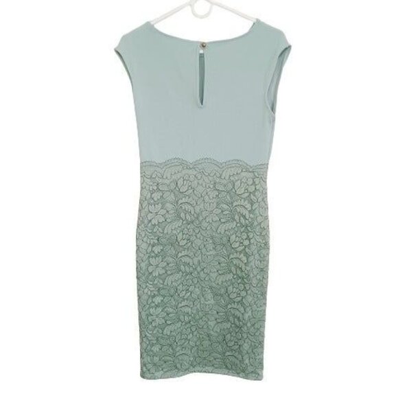 Women's Lace Overlay Midi Dress Moss Green Color Size L Sleeveless Zipper - Picture 9 of 12